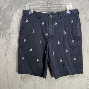 Polo Ralph Lauren Embroidered Crest Shield Flat Shorts Men 33x10 Navy Back Strap